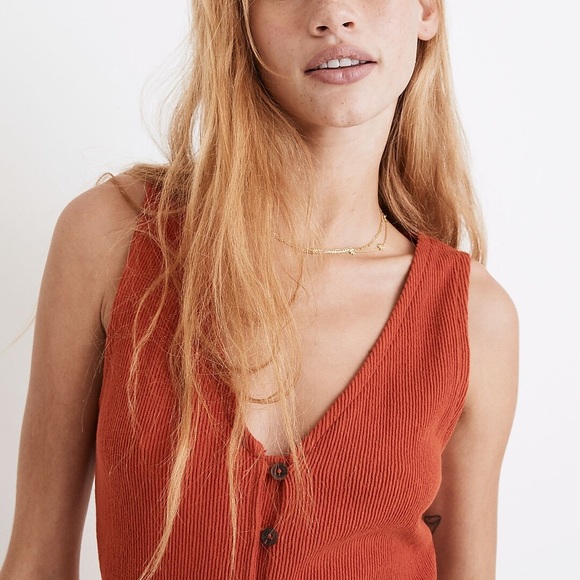 Madewell Organic Cotton Ribbed Button-Down Tank Midi Dress, Etruscan Clay - Picture 4 of 8